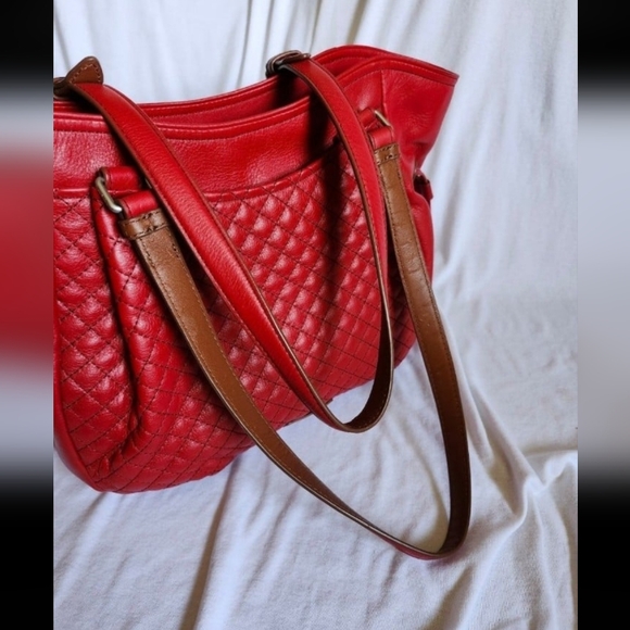 New Cardinal Red Leather Carryall Glenna Satchel - Picture 5 of 12